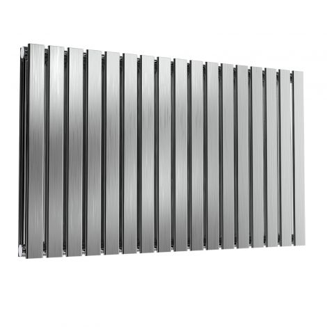 London Flat Bar Double Panel Brushed Satin Stainless Steel Horizontal Designer Radiator 600mm high x 1003mm wide