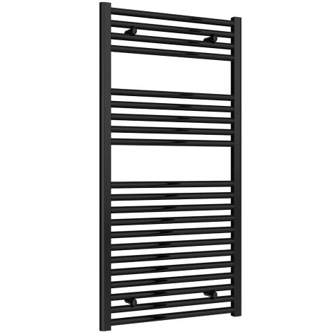 Premium - 600mm Wide Black Straight Ladder Thermostatic 7 Day Programmable Electric Towel Rails with Remote Control