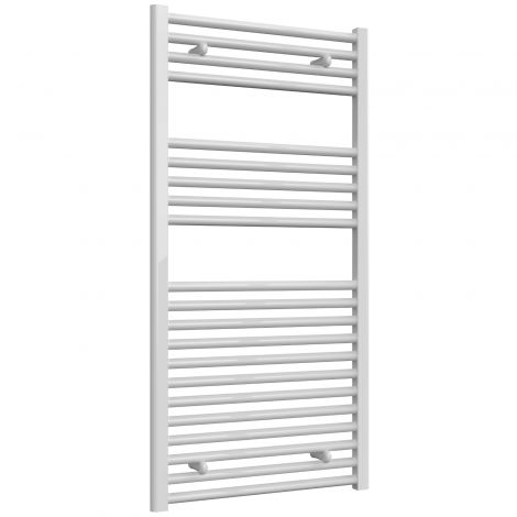 Premium - 600mm Wide White Straight Ladder Thermostatic 7 Day Programmable Electric Towel Rails with Remote Control