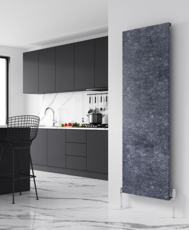Regent stone vertical aluminium radiator set in a modern kitchen
