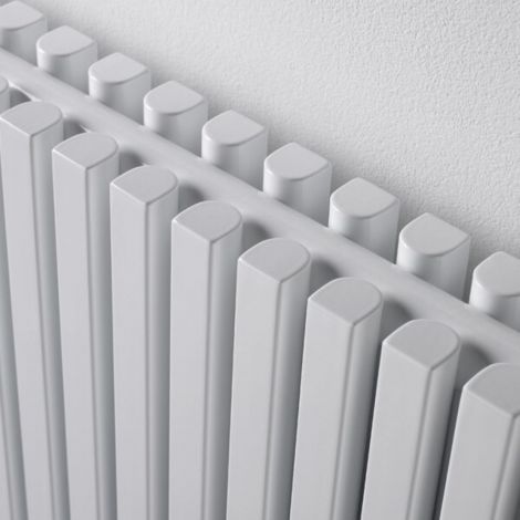 View from above of a Sheffield white square bar single panel vertical designer radiator