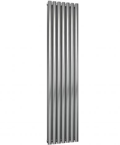 Winchester Oval Double Panel Brushed Satin Stainless Steel Vertical Designer Radiator 1800mm high x 413mm wide