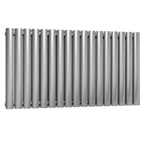 Winchester Oval Double Panel Brushed Satin Stainless Steel Horizontal Designer Radiator 600mm high x 1003mm wide
