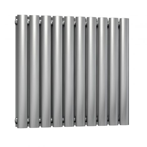 Winchester Oval Double Panel Brushed Satin Stainless Steel Horizontal Designer Radiator 600mm high x 590mm wide