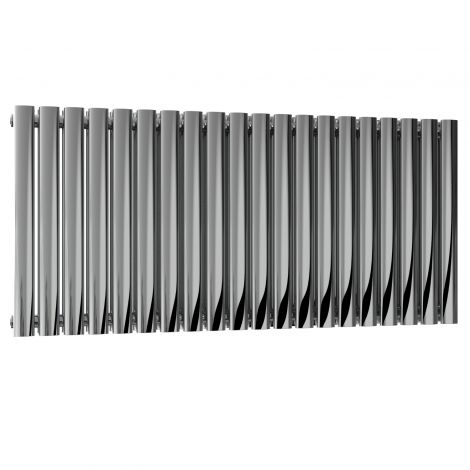 Winchester Oval Double Panel Polished Stainless Steel Horizontal Designer Radiator 600mm high x 1180mm wide