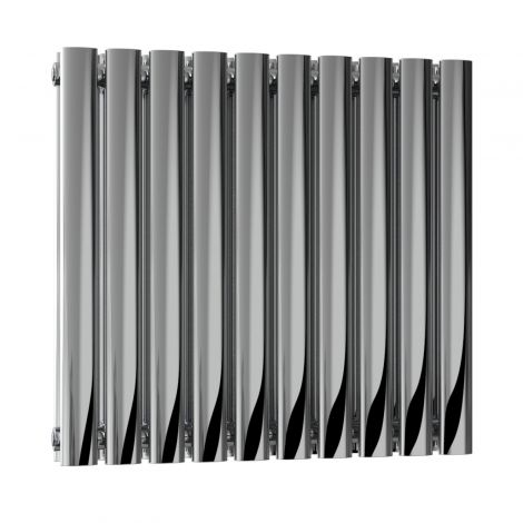 Winchester Oval Double Panel Polished Stainless Steel Horizontal Designer Radiator 600mm high x 590mm wide