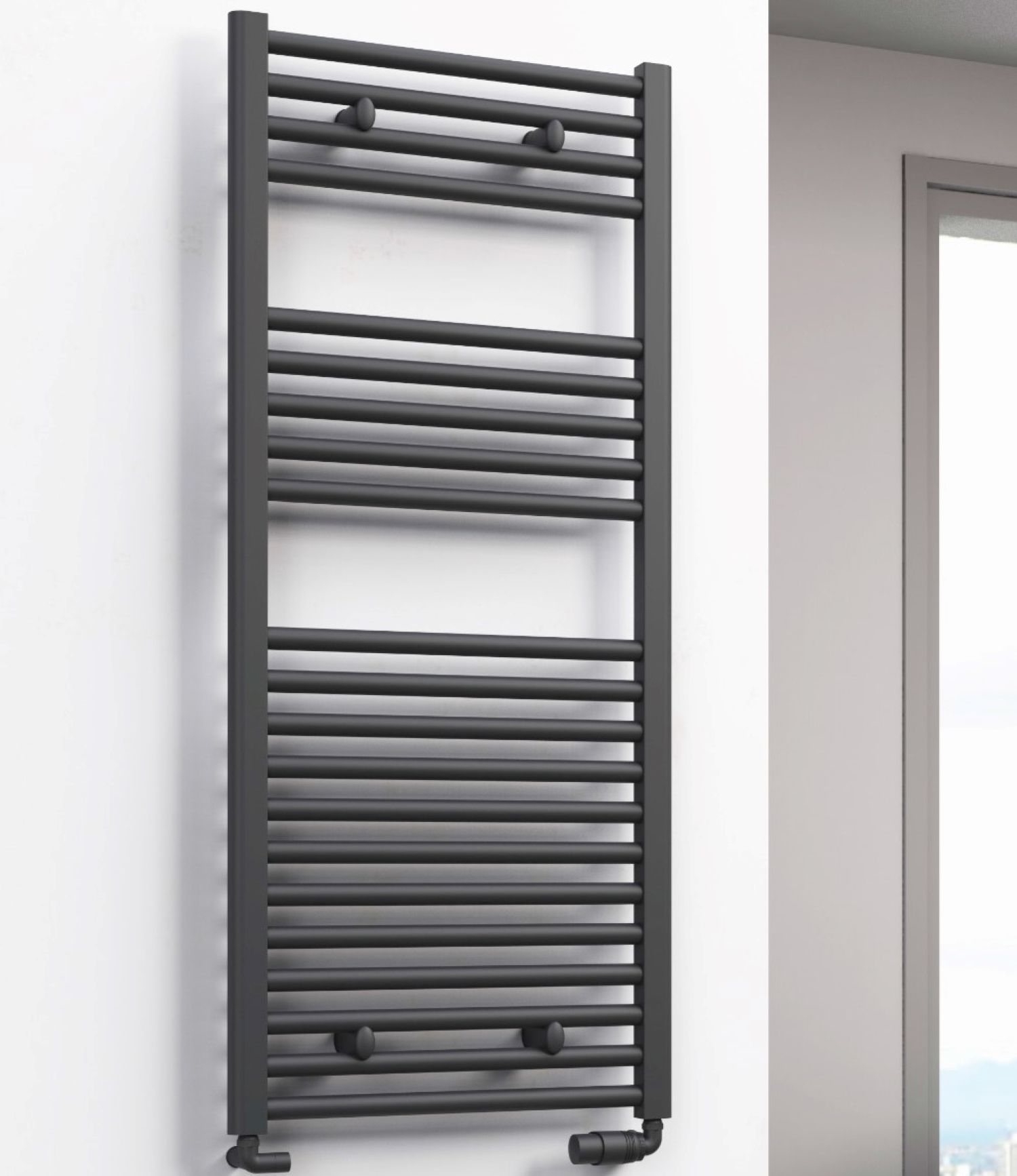 Anthracite Tower Rail Rack 1200 x 600mm Traditional Flat Panel Designer Bathroom Heated Radiatior Horizontal Towel Warmer Tower Rail Ladder Wall Mounted for Bathroom 
