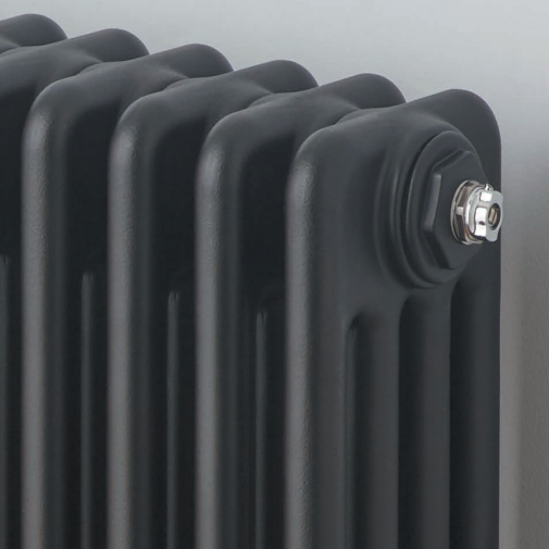 Dark Grey column radiator close up