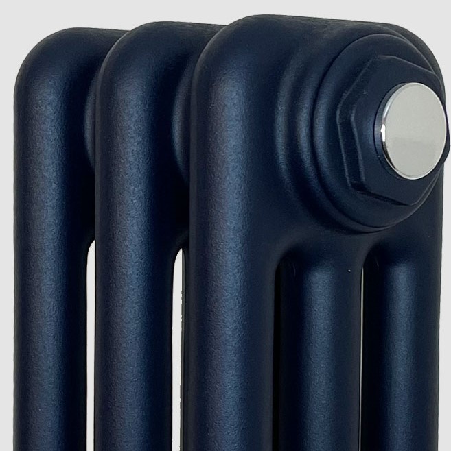 Dark Blue column radiator close up